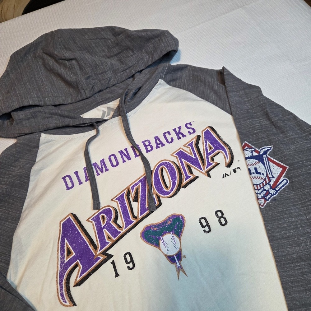 NEW Arizona‎ Diamondbacks Mens Long Sleeve Hooded T Shirt Adult MED White/Gray